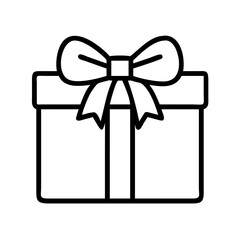 Gift Box with Bow Line Art Icon - A minimalist line drawing of a gift box tied with a bow, symbolizing a present and celebration.

