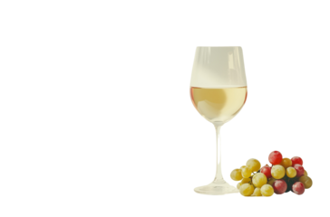 a glass of white wine and green grapes isolated on a transparent background