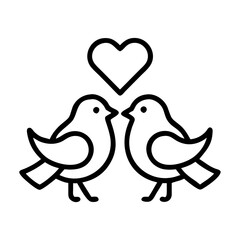 Two Love Birds with Heart Symbol - A minimalist line drawing of two birds facing each other with a heart symbol above them, representing love.

