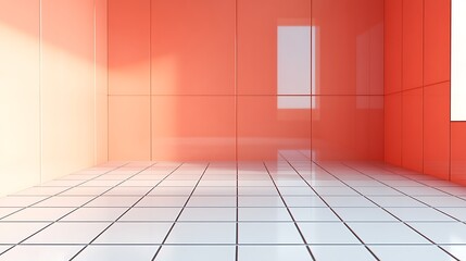 Minimalist Room Coral Walls White Tiles Floor