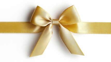 Fototapeta premium Golden ribbon bow on white background; gift wrapping, present, celebration