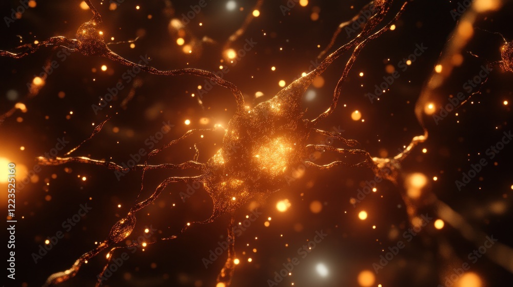 Poster golden neuron network sparkling illumination