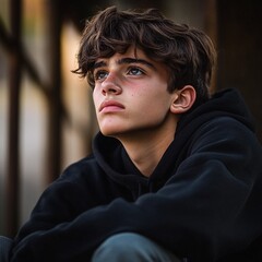 Fototapeta premium Amazing high resolution photo of worried serious teenager looking away. Captured emotions
