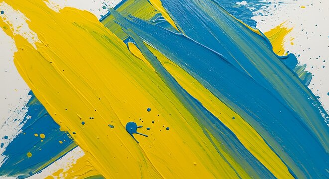 Abstract colorful banner with thick brush stroke. Zigzag bold grainy lines texture. Yellow bold brush stroke on blue background. Grunge background design. Art bright banner with scribble texture