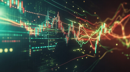 Abstract black background with Colorful charts and graphs with statistics to innovative analyze business potential and forecast future development of companies growth.