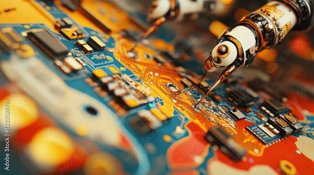 Poster robotic arms working on a circuit board
