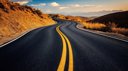 Winding Asphalt Road Through Mountainous Landscape