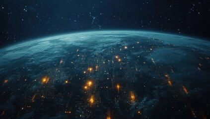 Fototapeta premium Earth's Night Lights: A Celestial View of Global Connectivity