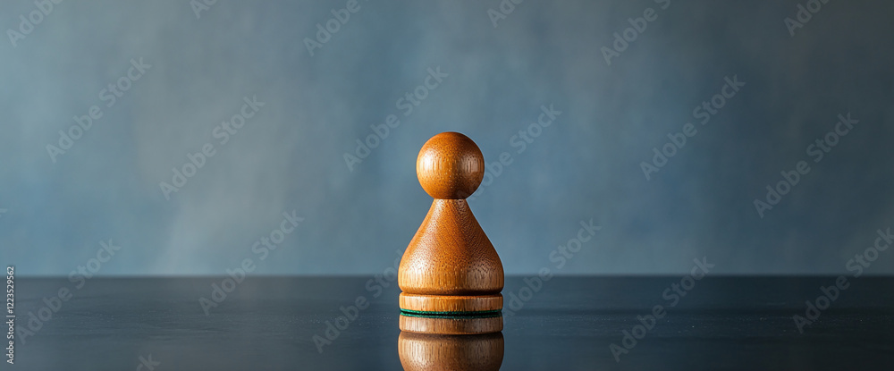 Poster A close-up of a single wooden pawn on a chessboard, symbolizing strategy, competition, and the beginning of a calculated move in the game of chess.