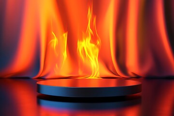 Sleek podium on a fiery abstract background, ideal for bold and energetic product showcases.