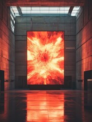 Vibrant explosion display in modern art gallery interior