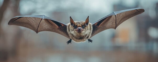 Obraz premium a bat in flight, with its wings flapping energetically
