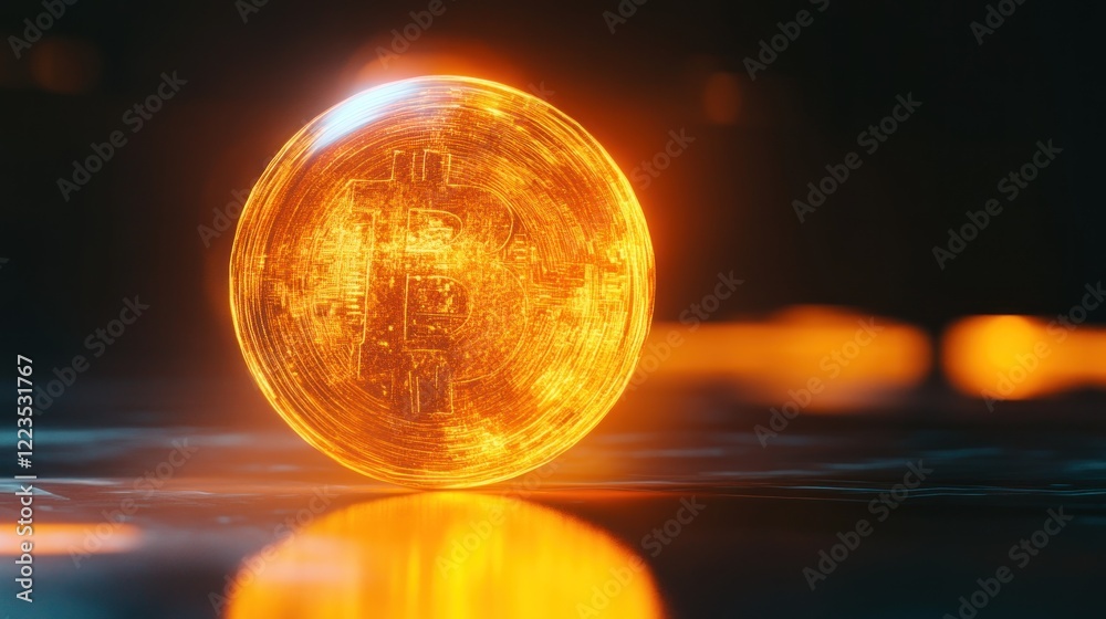 Poster glowing bitcoin sphere digital currency representation