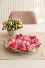 Rose and heart shape marshmallow. Valentine's Day celebration