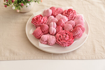 Rose and heart shape marshmallow. Valentine's Day celebration