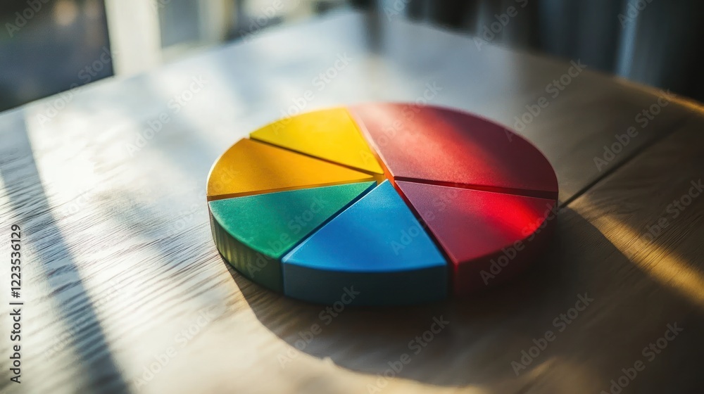 Poster colorful segmented circle rests on wooden table