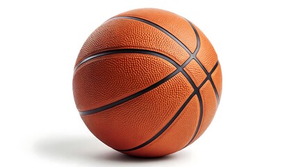Fototapeta premium Detailed basketball isolated on white background with PNG file, showcasing orange leather and black panel lines.