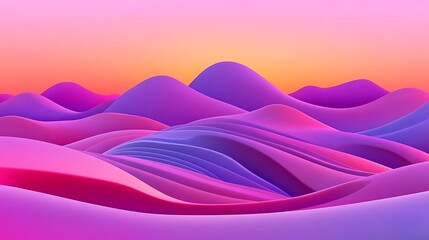 Abstract Purple and Pink Rolling Hills Landscape