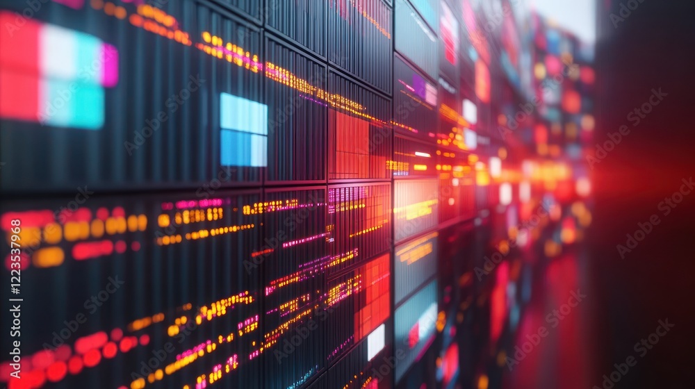 Aufkleber Illuminated Data Servers Displaying Bright Colorful Codes