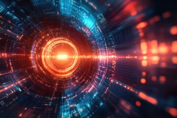 Obraz premium Abstract Digital Tunnel: A Journey Through Neon Lights and Data Streams