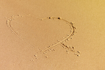 A heart-shaped drawing in the sand on the beach