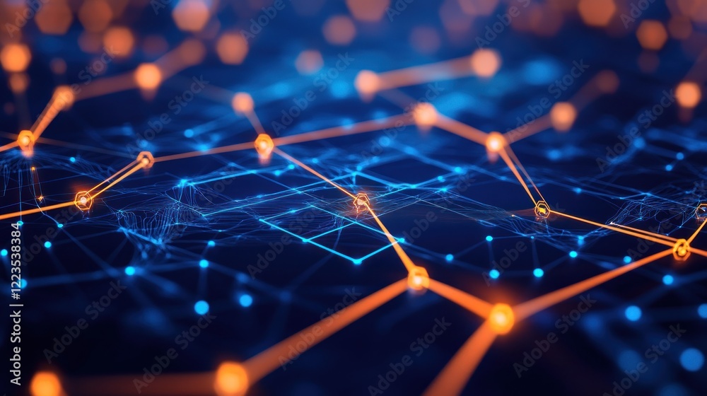 Poster abstract network data visualization blue orange lines