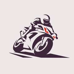 Racing motorcycle, and racer stylized vector symbol