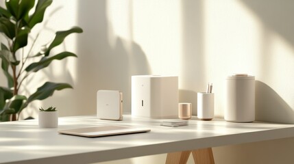 Minimalist workspace with modern desk accessories and natural lighting