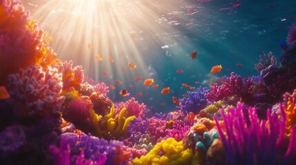 Obraz premium Vibrant Coral Reef Ecosystem Flourishes Under Sunlight