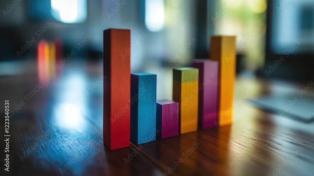Poster colorful wooden blocks form increasing bar graph