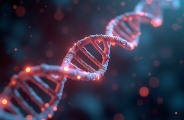 3D DNA Structure: Glowing Nucleotide Close-Up,  Abstract DNA: Scientific Illustration with Bokeh