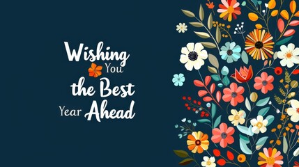 New year wishes floral design inspirational greeting card modern graphic vibrant colors close-up view positive vibes