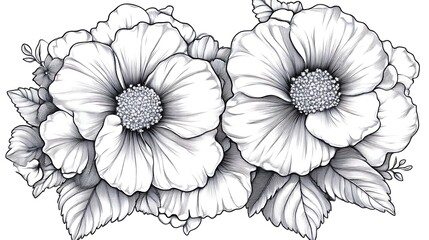 Delicate Black And White Floral Bouquet Illustration