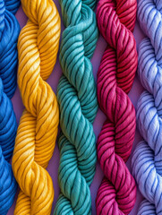 Colorful skeins of yarn in various vibrant shades.