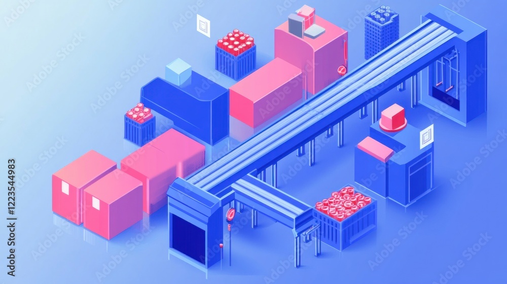 Poster Automated Factory System Depicts Efficient Product Transportation