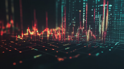 Obraz premium Abstract black background with Colorful charts and graphs with statistics to innovative analyze business potential and forecast future development of companies growth.