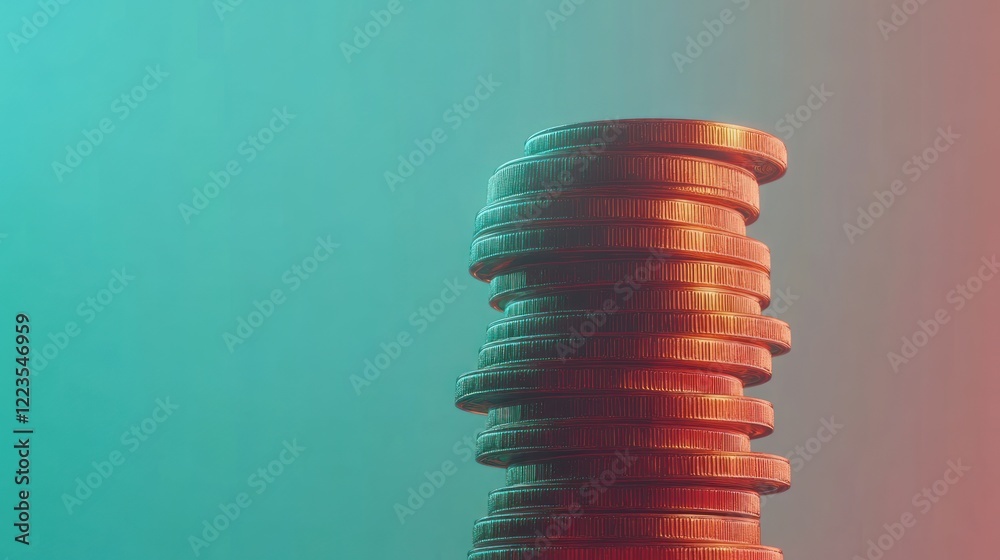 Poster a stack of shiny gold coins against a teal background