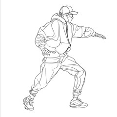 Line art of a raver dancing Simple single black line clean