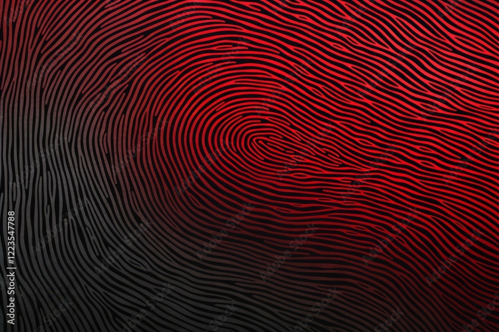 Poster fingerprint glowing red and black, creating a unique identity background for security and technology