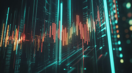 Abstract black background with Colorful charts and graphs with statistics to innovative analyze business potential and forecast future development of companies growth.