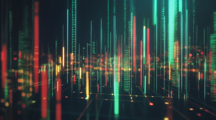 Abstract black background with Colorful charts and graphs with statistics to innovative analyze business potential and forecast future development of companies growth.
