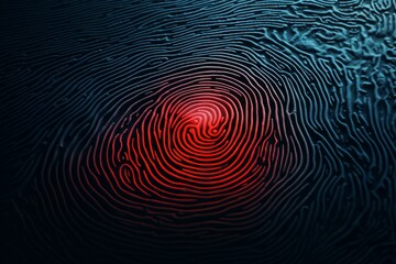 Macro close up of glowing red fingerprint pattern emphasizing identity, privacy and security