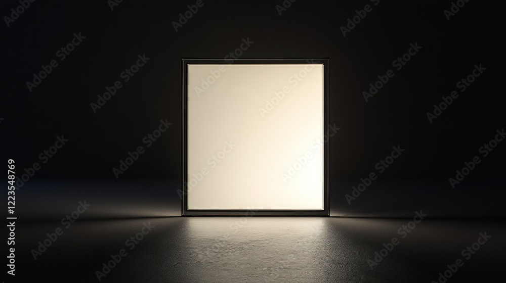 Poster illuminated rectangular panel in dark room