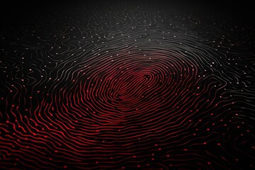 Red glowing fingerprint representing biometric scanning, cyber security and data protection