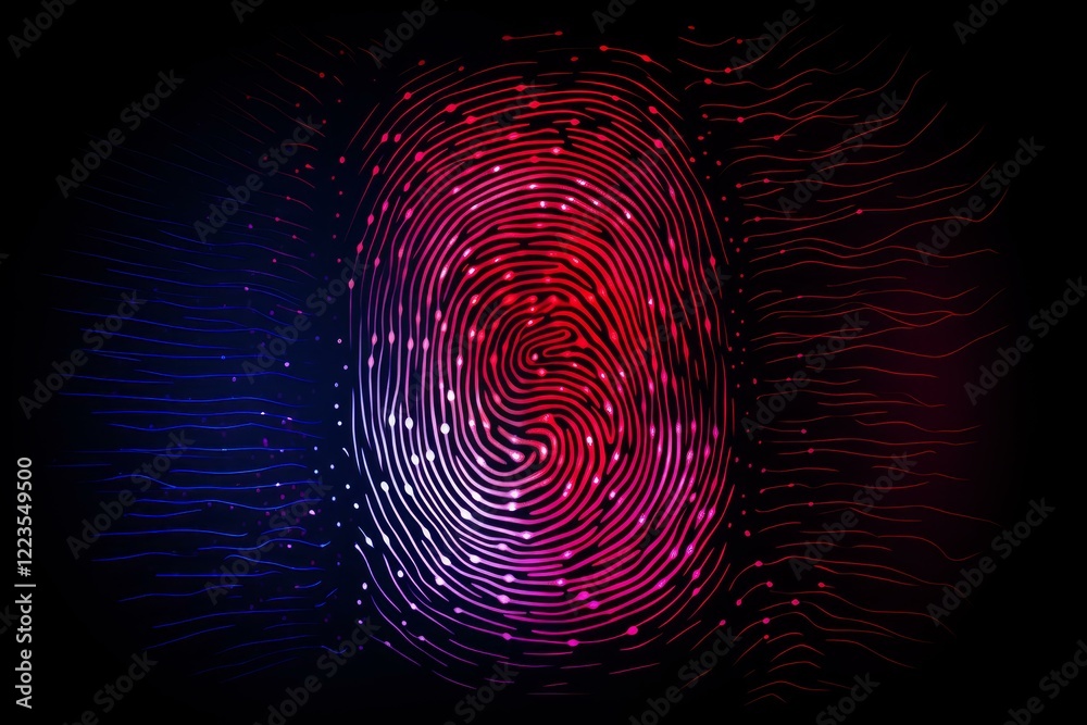 Canvas Prints fingerprint glowing with blue and red light representing biometric identification and cyber security