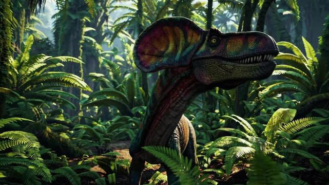 Dilophosaurus dinosaur in the wilderness