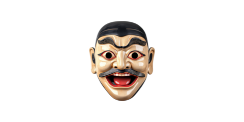 Traditional asian mask with expressive features isolated on transparent background