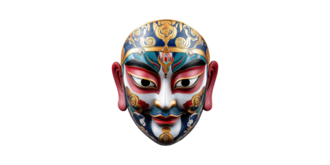 Ornate traditional mask with intricate patterns isolated on transparent background