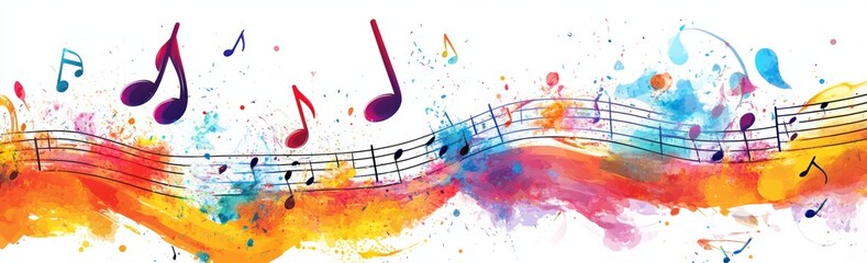 Vibrant Watercolor Music Notes: A Colorful, Expressive Composition