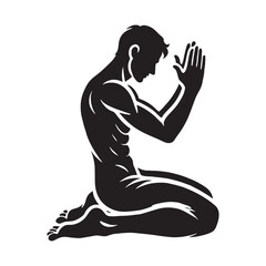 Silhouette of a person in prayer for serene and holy designs - praying person silhouette - praying person vector - praying person illustration - praying silhouette - praying vector

